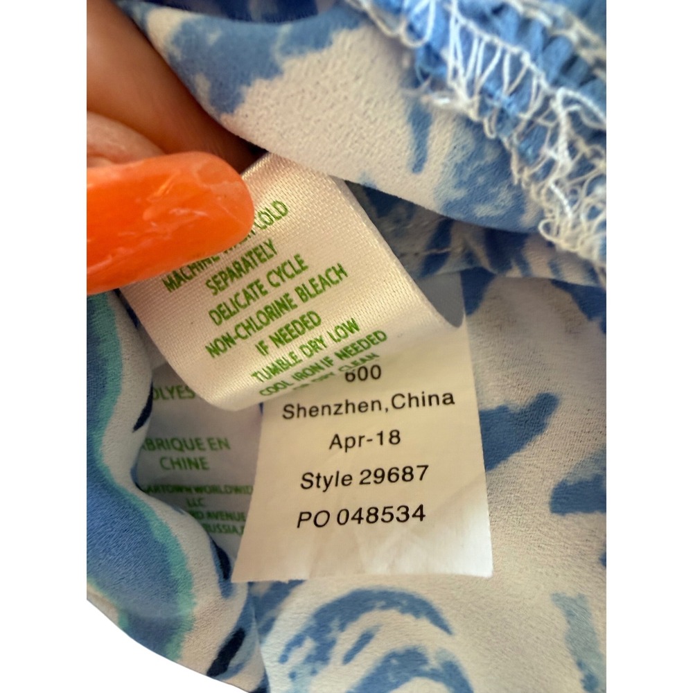 Lilly Pulitzer Blue White Lobster Coral Print Ruffle Peplum Top 29687 Womens M - Picture 7 of 8